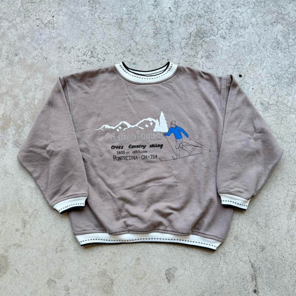 triangl swimwear Taupe Crewneck Sweatshirt with Blue Ski Graphic